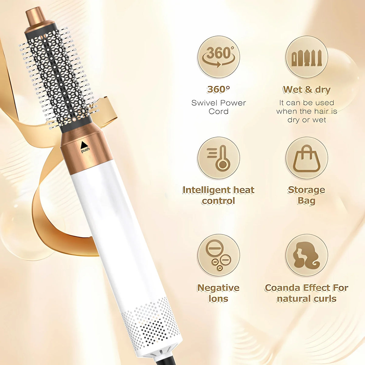 Kit Coiffure 5 en 1 - Brosse Soufflante, Lisseur, Boucleur