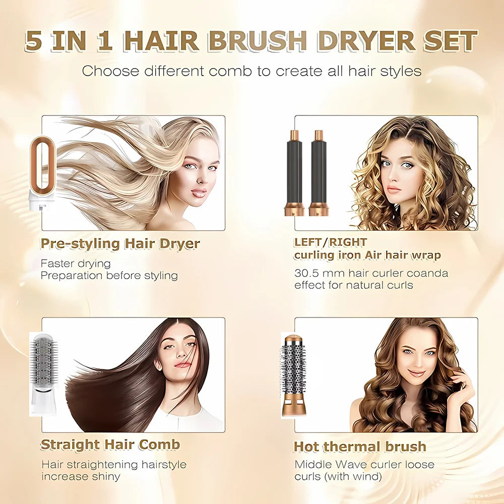 Kit Coiffure 5 en 1 - Brosse Soufflante, Lisseur, Boucleur