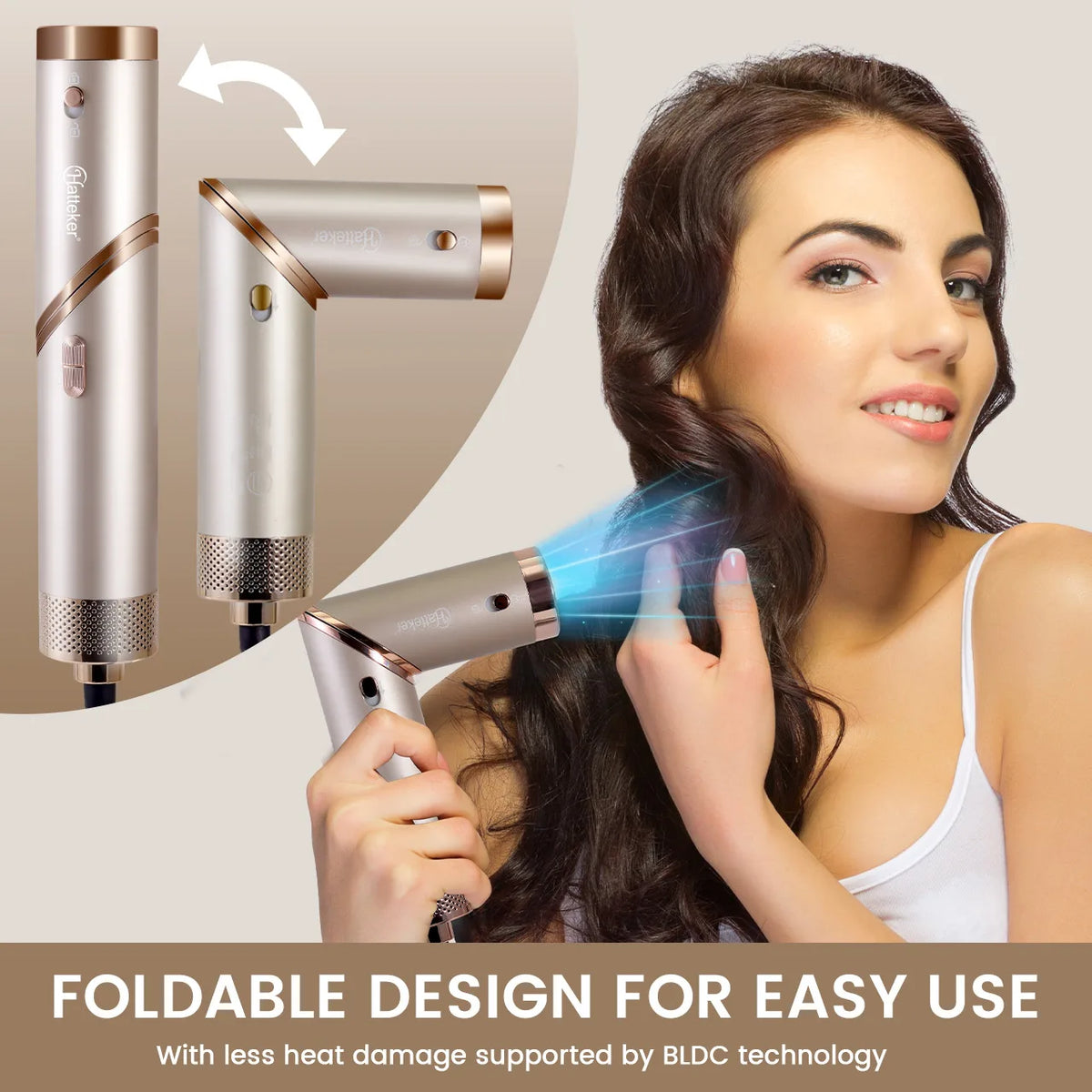 Sèche-Cheveux Pliable Hatteker - Léger, Ionique, Idéal Voyage