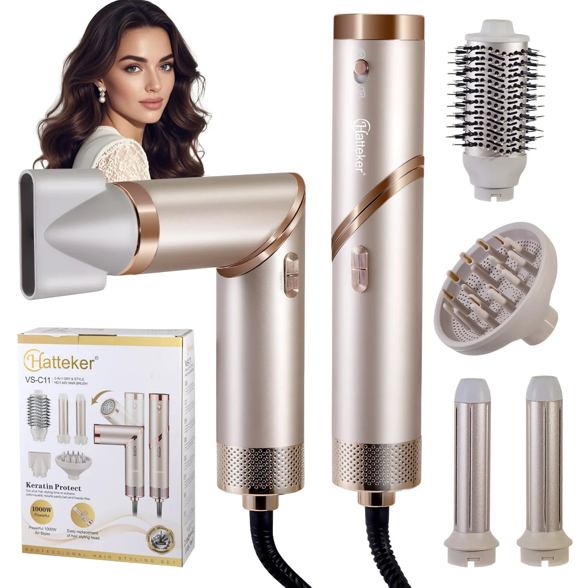 Sèche-Cheveux Pliable Hatteker - Léger, Ionique, Idéal Voyage